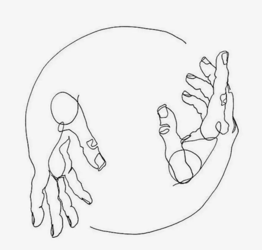 The Nína logo: two hands inside a thin circle