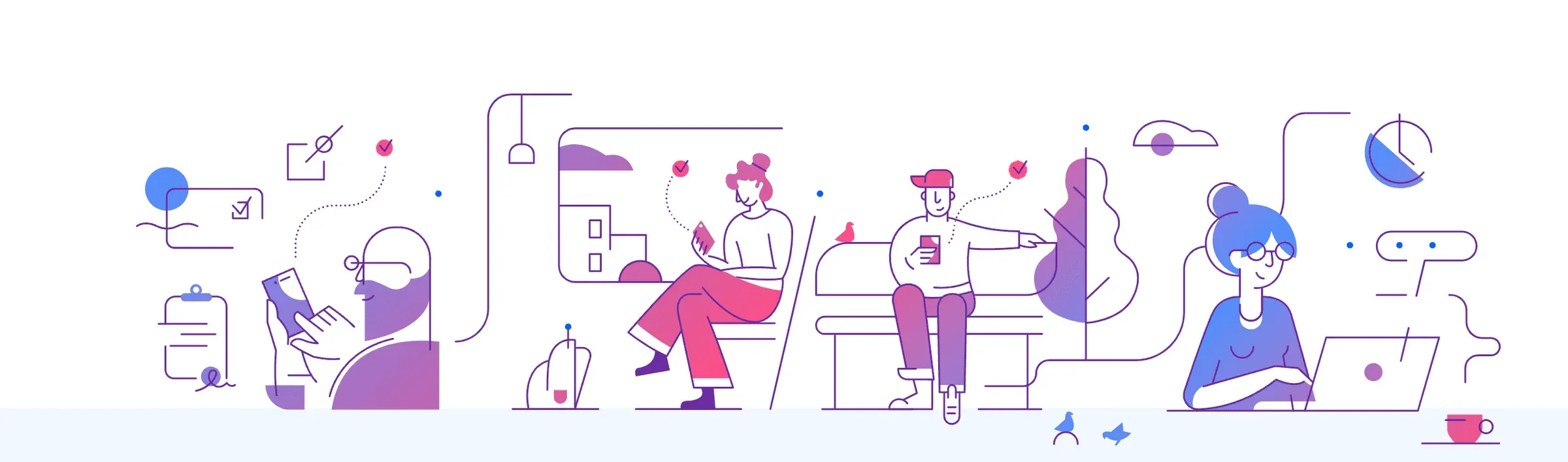 Illustration from the portal, a row of people at work