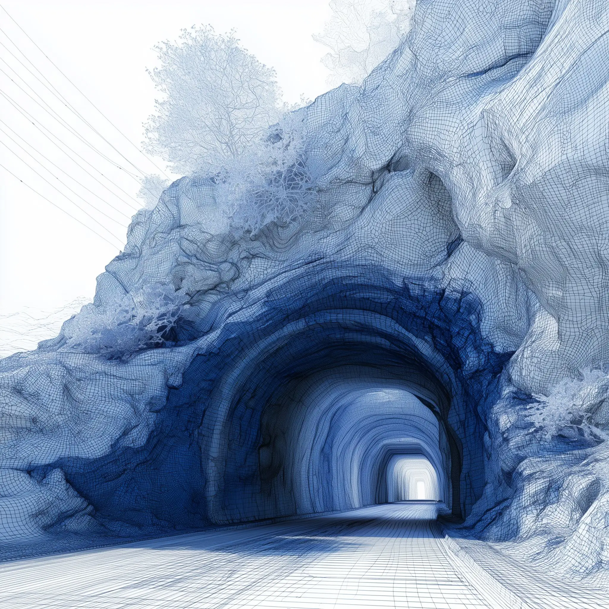 Point-cloud visualisation of a tunnel, from the Metris brand identity