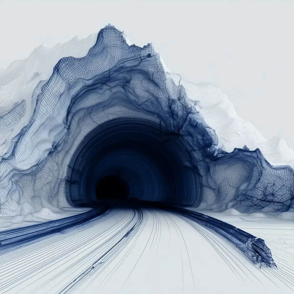 A tunnel mouth in dark blue lines